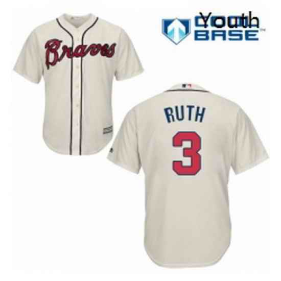 Youth Majestic Atlanta Braves 3 Babe Ruth Authentic Cream Alternate 2 Cool Base MLB Jersey